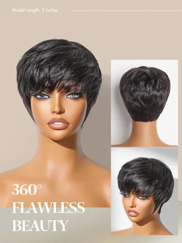 Vista 9 de Luvme Hair Ultra Confortable, de Colocación Rápida y Fácil, Corte Pixie Corto con Flequillo de 12.7 cm, con Tapa de Algodón Amistosa con la Piel