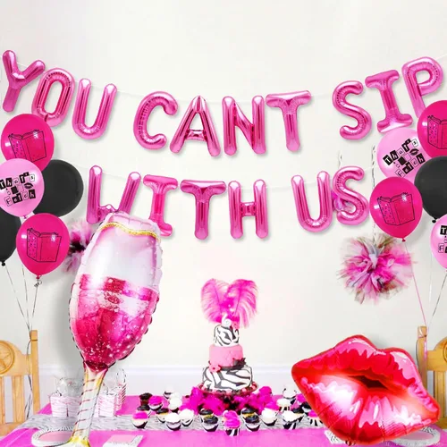 Vista 5 de LaVenty Decoración de fiesta con texto en inglés «You Can't Sip With Us», decoración de fiesta de cumpleaños de niña significativa para despedida