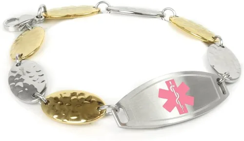 Vista 12 de Womens Medical ID Bracelet with Custom Engraving - 1.5cm Gold Tone Steel Petals
