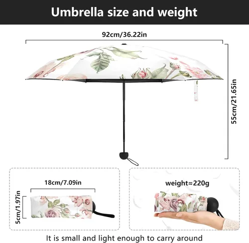 Vista 3 de Sombrilla de viaje plegable compacta con protección UV para 99% de protección UV, resistente al viento, a prueba de lluvia, pequeña luz a la moda
