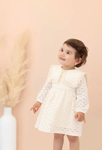 Vista 3 de Lilax Vestido de encaje de manga larga para bebé niña Vestido de novia vintage