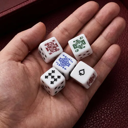 Vista 2 de Juego de dados de póquer acrílico blanco, 0.630 in, dados duraderos de 6 caras para juegos de cartas, mentirosos, fiestas, entretenimiento