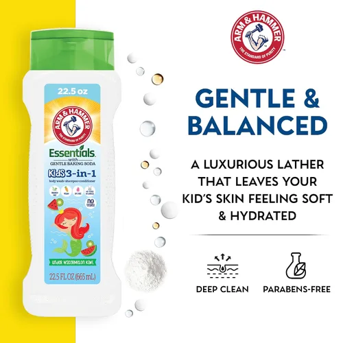 Vista 3 de Arm & Hammer Essentials Kids Gel de baño 3 en 1 Sea Monster Mango 22.5 oz - Champú y acondicionador no tóxico para niños