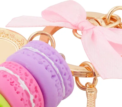 Vista 3 de ZOONAI - Llavero con forma de torta de macarón con forma de torta Eiffel con lazo, llavero para coche