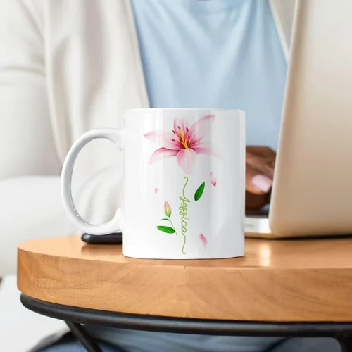 Vista 3 de CUBICER Tazas de café personalizadas, diseño de lirio, nombre personalizado, tazas de cerámica blanca, taza de viaje grande, vaso para beber, Lirio