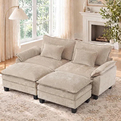 Vista 62 de IPKIG 117" Modular Sectional Cloud Couch, Modern L-Shaped Sofa with Ottoman Blanco beige