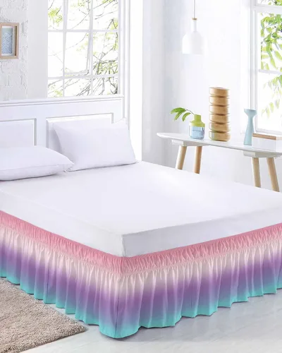 Vista 9 de Falda de cama con parches de calabazas, tamaño Queen de 16 pulgadas de caída, ajustable y elástica, plisada, con volantes de polvo de lujo para cama