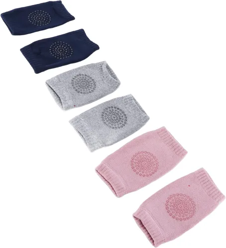 Vista 5 de 3 pares de protectores de rodilla para bebé que gatea la rodilla antideslizante algodón unisex bebé rodilla cómoda y transpirable para bebés
