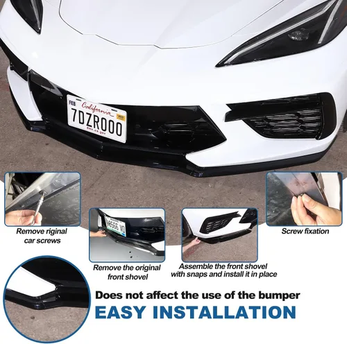 Vista 5 de Parachoques delantero inferior de repuesto compatible con Chevrolet Corvette C8 GM Z51 2020-2024 plástico ABS 3 piezas parachoques delantero