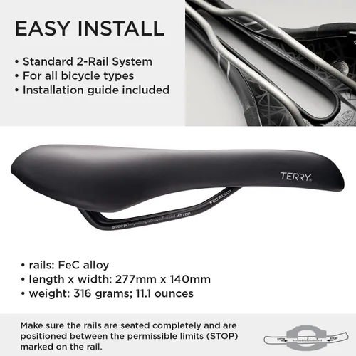 Vista 5 de Terry Fly Cromoly Sillín de Bicicleta - Asiento de Bicicleta para Hombre - Flexible y Cómodo - Funda Dura-Tek - Negro