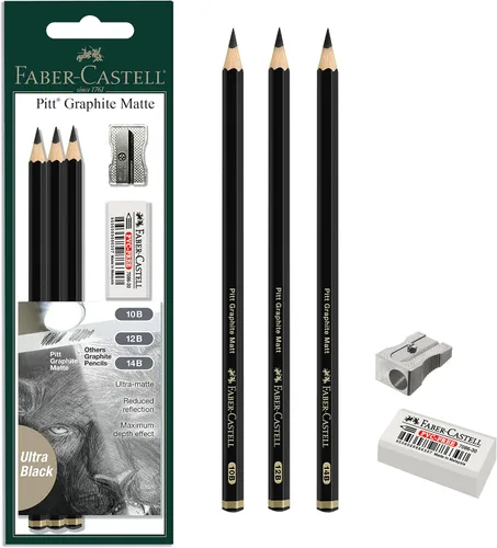 Vista 11 de Faber-Castell 3 Lápices de Grafito Mate Pitt en Lata - 10B, 12B, 14B - Lápices de Grafito Negro Mate