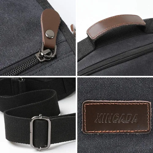 Vista 6 de XINCADA Bolso de mensajero para hombre, bolso de hombro de lona, bolso de viaje, bolso cruzado para el trabajo, negocios, Carbón negro
