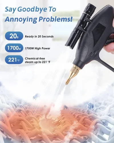 Vista 2 de Limpiador de vapor de alta presión, vaporizador de mano de 1700 W para limpiar baldosas de lechada, lavadora a presión de vapor portátil de mano