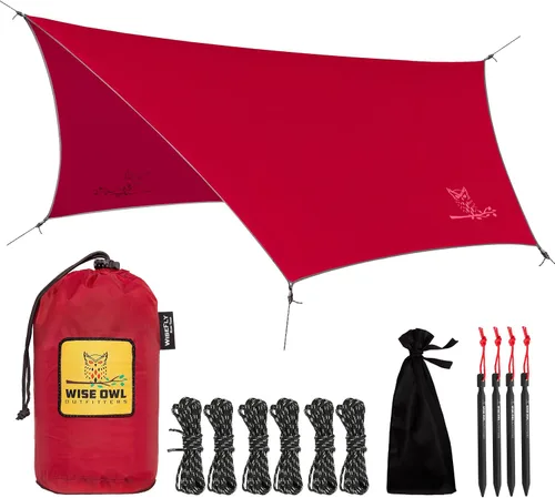 Vista 15 de Wise Owl Outfitters Toldo para Hamaca – Funda de lona impermeable para acampar con estacas de tienda de campaña y bolsa de transporte, refugio