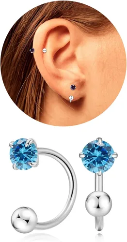 Vista 7 de Pequeños aretes de piedra natal natural de 0.118 pulgadas para mujeres, adolescentes y niñas, pequeños aretes de medio aro para cartílago