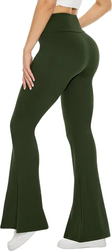Vista 22 de TNNZEET Leggings acampanados negros para mujer, pantalones de yoga cruzados con bolsillos, corte de bota, leggings acampanados