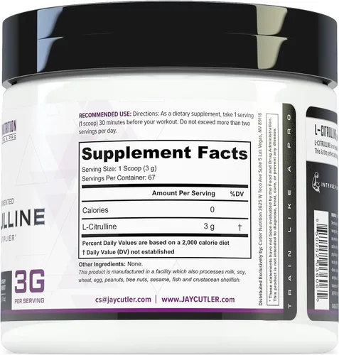 Vista 6 de Cutler Nutrition Jay Essentials - Polvo de L-citrulina 100% puro, sin sabor, 0.11 onzas por porción, soporta resistencia y bombas (67 porciones)