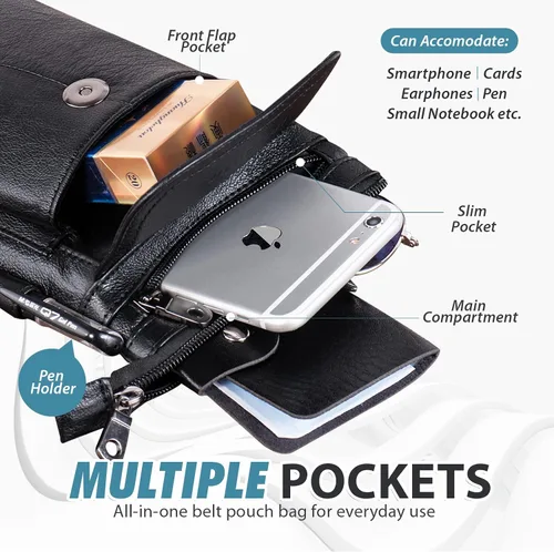 Vista 3 de Hengwin Funda de cuero genuino para teléfono celular compatible con iPhone 16, 15, 14, 13 Pro Max, Samsung Galaxy Note 9, 8, S25, S24, S23, Ultra