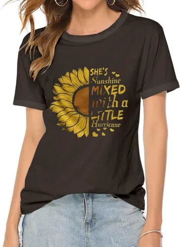 Vista 3 de Cicy Bell Women's Cute Sunflower Graphic T Shirts Letter Print Short Sleeve O Neck Summer Casual Cotton Tees Tops