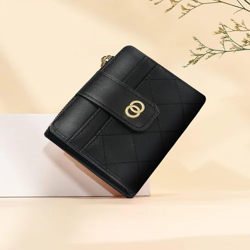Vista 7 de Unaone Cartera pequeña para mujer, cartera de cuero con ventana de identificación y bolsillo para monedas con cremallera, Negro -, Moda