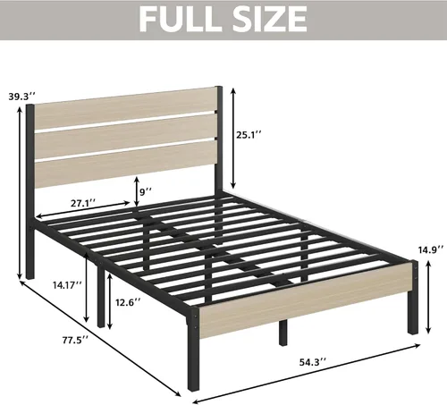 Vista 2 de Fluest Base de cama con cabecera y estribo, con almacenamiento debajo de la cama, sistema de soporte totalmente metálico, no necesita somier, fácil