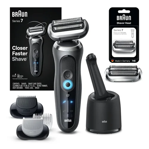 Vista 14 de Braun Afeitadora eléctrica para hombre, Series 7 7177cc, afeitado en húmedo y seco, modos de afeitado turbo y suave, afeitadora de papel de aluminio