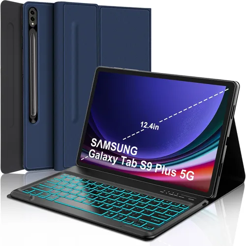 Vista 12 de Funda de teclado para Samsung Galaxy Tab A9+ Tablet de 11 pulgadas, teclado Bluetooth desmontable, funda inteligente Galaxy A9 Plus con teclado