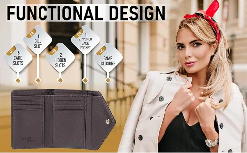 Vista 8 de Daisy Rose Trifold RFID - Cartera de cuero vegano de PU para tarjetero, organizador pequeño