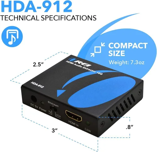 Vista 3 de OREI 4K 60Hz 18G Convertidor Extractos de Audio HDMI 2.0 - SPDIF + Salida de 3.5mm - HDCP 2.2 - Dolby Digital/DTS Passthrough CEC, HDR, Dolby