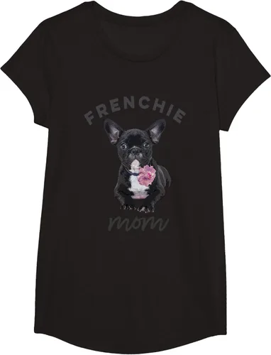 Vista 6 de Camiseta Bulldog Francés para Mujer, Frenchie Mom, Flor, Negro, S