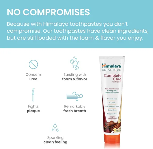 Vista 4 de Himalaya Botanique Complete Care - Pasta de dientes, a base de hierbas, sabor a canela, combate la placa, refresca el aliento, sin flúor, sin