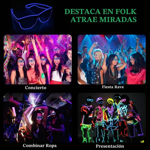 Vista 2 de YouRfocus Gafas inalámbricas con luz LED que brillan en la oscuridad para fiestas rave, EDM (azul)