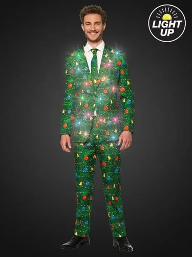 Vista 7 de SUITMEISTER Trajes de Navidad iluminados para hombres en diferentes estampados disfraces feos de Navidad incluyen chaqueta pantalones y corbata
