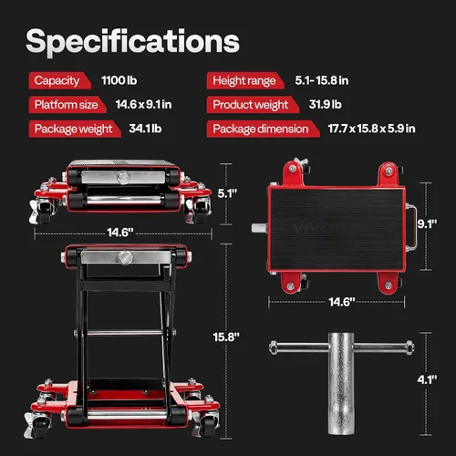 Vista 7 de VIVOHOME Elevador de motocicleta 1100 libras Scissor Lift Jack con ruedas