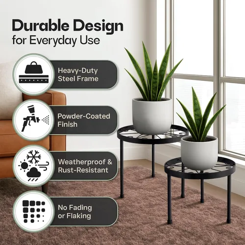 Vista 4 de Soporte para plantas de interior con ruedas, (2 tamaños), elevadores de metal para macetas (12 y 10 pulgadas de diámetro)
