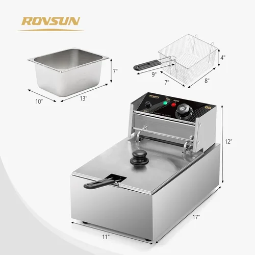 Vista 7 de Bonnlo Freidora eléctrica, freidora de encimera de 11.4 cuartos de galón con canasta, tapa, freidora comercial con control de temperatura, tanque