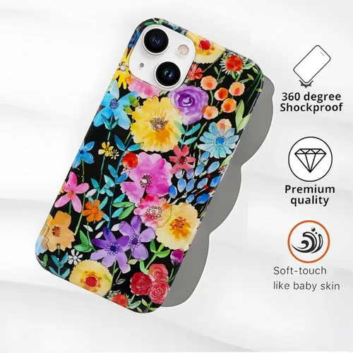 Vista 3 de J.west Funda compatible con iPhone 14 para mujer, bonito diseño floral femenino, patrón kawaii de flores silvestres en acuarela para niñas