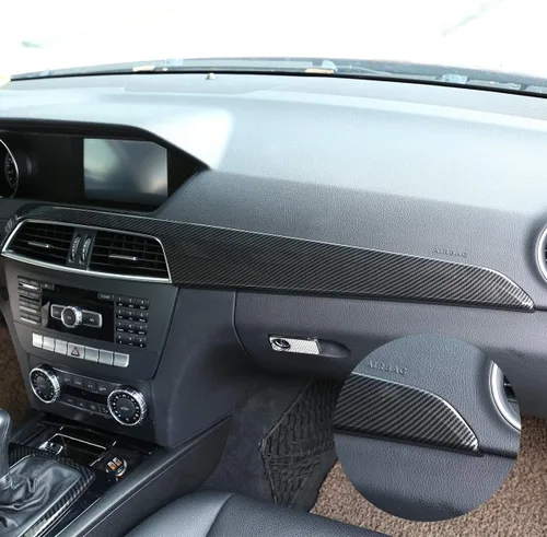 Vista 5 de Panel de cubierta de consola central de tablero de fibra de carbono con textura de madera de pino ABS para Mercedes Benz Clase C W204 2010-2013