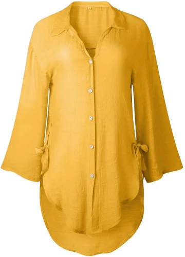 Vista 6 de Blusas sueltas para mujer, de principios de otoño, de algodón, lino, con botones, manga enrollable, casual, para el trabajo, lisas, camisas