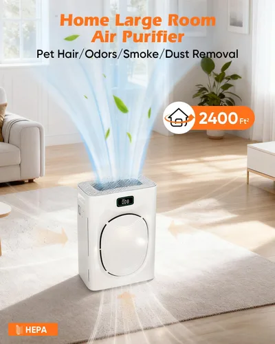 Vista 3 de JVO Purificador de aire para el hogar de mascotas – Cubre habitación grande de 2400 pies cuadrados, con filtro lavable y pantalla PM2.5, filtro