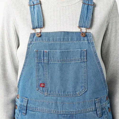 Vista 4 de Dickies, Overol de jean con pechera para mujer Desteñido (Bleach Wash)