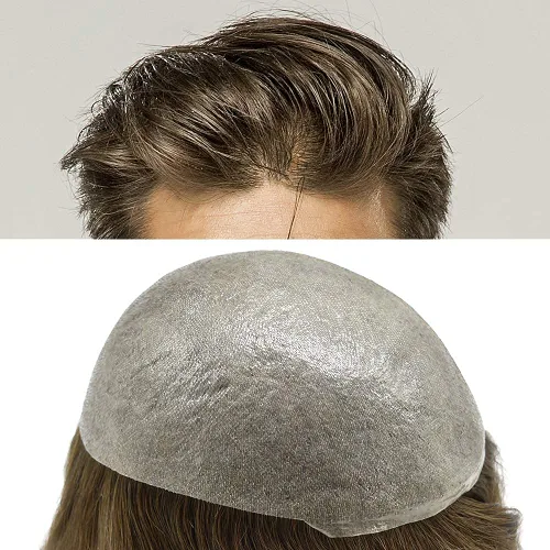 Vista 4 de Toupee para hombre, sistema de reemplazo de cabello humano de piel ultra fina de 0.002 in, invisible, todas las unidades de cabello masculino
