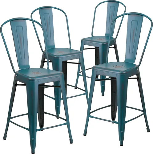 Vista 28 de Taburete de metal de interior y exterior de Flash Furniture, Metal, Plateado