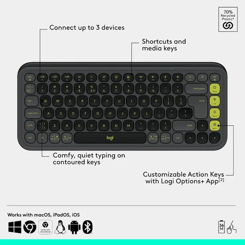 Vista 6 de Logitech POP ICON Combo, combo de teclado y mouse Bluetooth, escritura cómoda, teclas y botones programables, clics silenciosos, Easy-Switch hasta 3