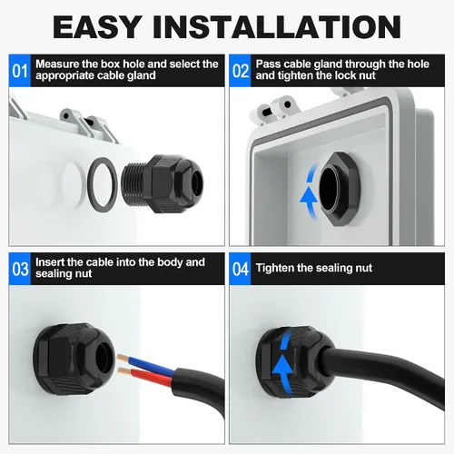 Vista 5 de Joinfworld Kit de 72 prensaestopas impermeables con alivio de tensión, conector de cordón con agarre resistente a la intemperie, paso de cable PG7