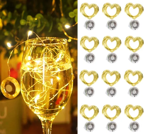 Vista 9 de Guirnalda de luces multicolor de Navidad parpadeantes, funciona con pilas, 3 modos, 20 LED, 12 paquetes de luces de luciérnaga estrellada de alambre