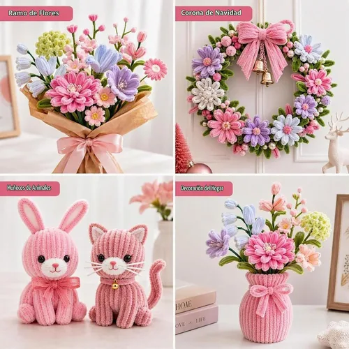 Vista 8 de Kit de flores de limpiador de tuberías rosas de 976 piezas, tallos Color rosa