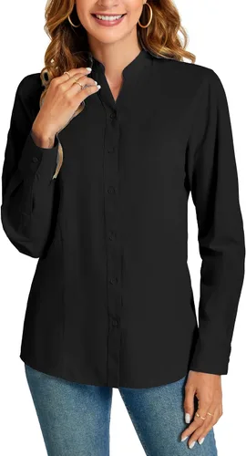 Vista 3 de Camisas básicas con botones para mujer, estilo ejecutivo informal, cuello, ropa de trabajo, camisa de vestir ajustada, blusa