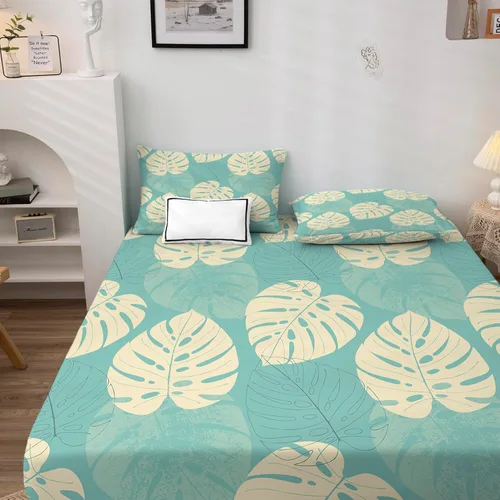Vista 2 de Monstera - Juego de sábanas de tamaño individual, sábanas de hojas y fundas de almohada, 3 piezas, sábana bajera ajustable de microfibra suave