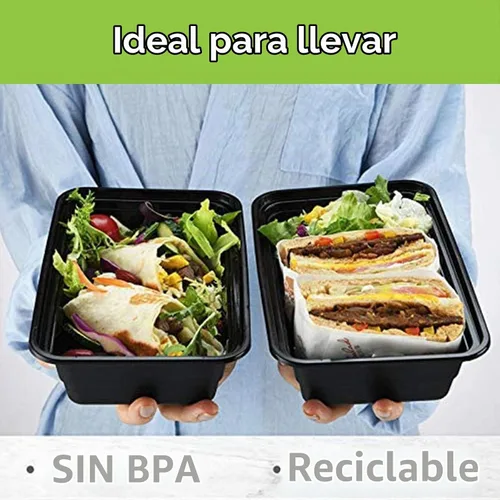 Vista 5 de AIFUSI Paquete de 50 recipientes para preparación de comidas, lonchera desechable, recipientes lavables con tapas, caja Bento de plástico